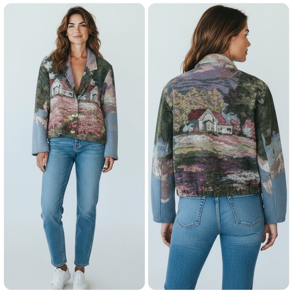 Painted Pony Jackets & Blazers - PAINTED PONY Vintage Tapesty Blanket Cropped Jacket Country Cottage Size M